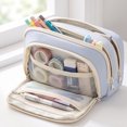 thumbnail image 3 of Multi Compartment Pouch Portable Zipper Case With Mesh Pockets For Stationery Makeup Travel Organizer,Blue-21Cm, 3 of 4