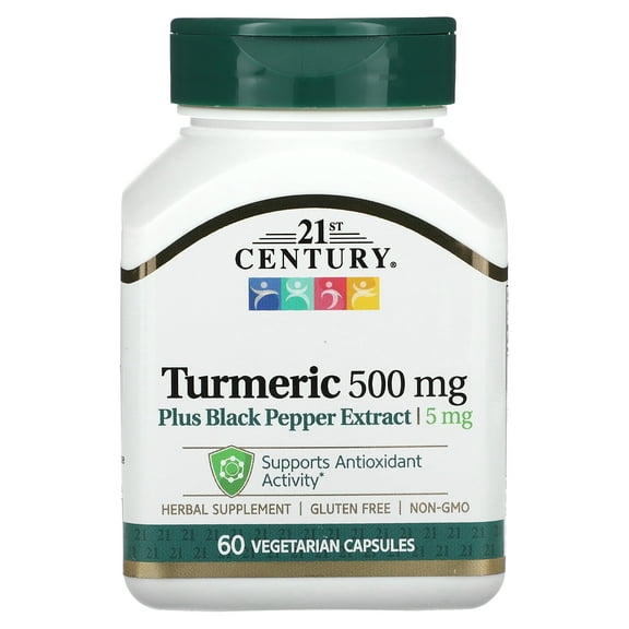 21st Century Turmeric Plus Black Pepper Extract, 500 mg, 60 Vegetarian Capsules
