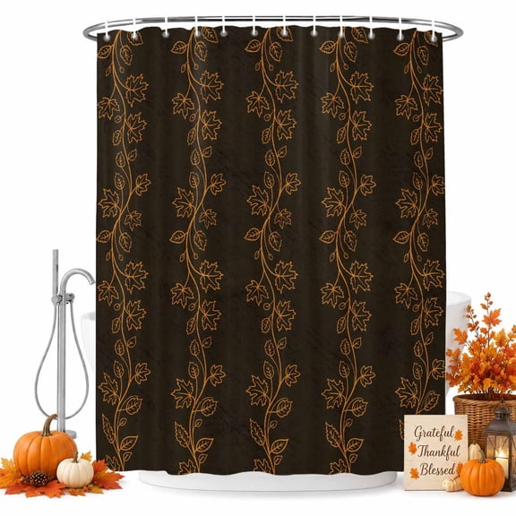 Rustic Leaves Shower Curtain, Waterproof Shower Curtains for Bathroom, Farmhouse Orange Vine Leaf Pastoral Black Washable Fabric Bathtub Curtain Set Bath Decor with 12 Hooks 72"x78"