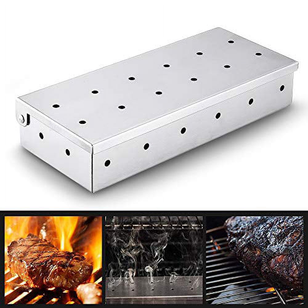 Latauar Smoker Box for BBQ Grill Wood Chips, Top Meat Smokers Box in Barbecue Grilling Accessories - 25% Thicker Stainless Steel Won't WARP - Barbecue Meat Smoking for Charcoal and Gas Grills. - image 3 of 3