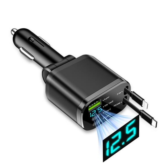 Retractable Car Charger Adapter, 66W Car Charger USB C USB A 5 in 1   Fast Charging  Cigarette Lighter Charger Adapter Car Charging Block Cube for iPhone 17 Pro Max 16 15