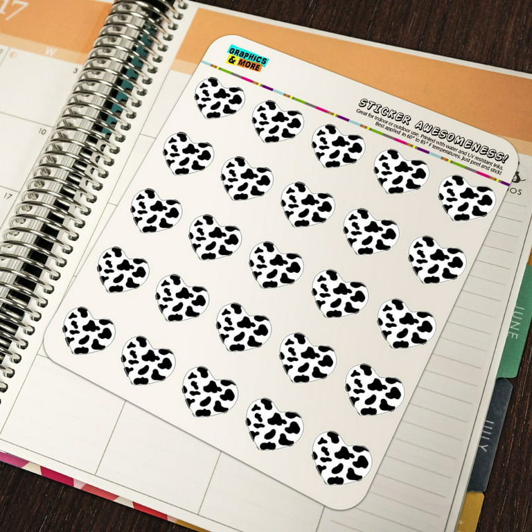 Cow Print Black White Heart Shaped Planner Calendar Scrapbook Craft Stickers