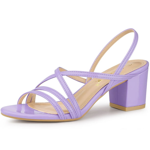 Sandalias de Tiras Talón Abierto Tacones Gruesos para Mujer Allegra K Púrpura 40