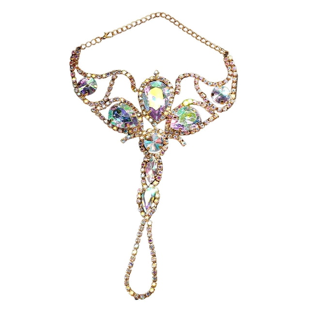 Pulsera de danza del vientre con cadena, joyería brillante, accesorios de disfraz para mujer con diamantes de imitación Oro