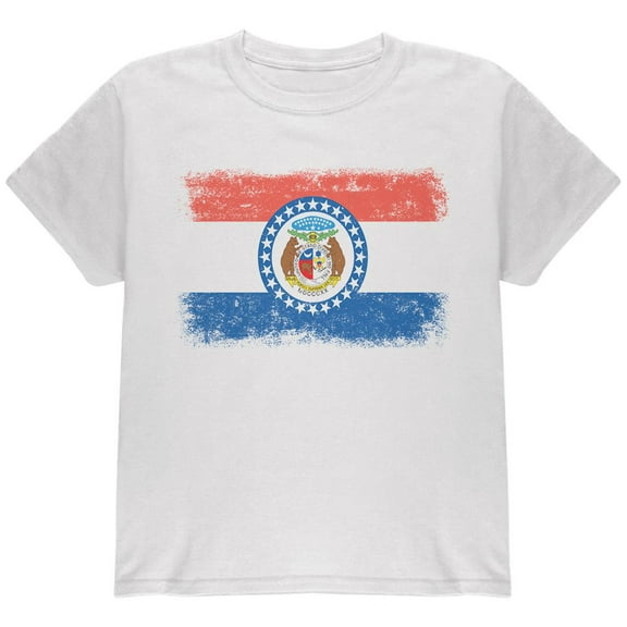 Born and Raised Missouri State Flag Youth T Shirt White YLG