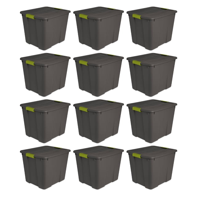 Sterilite 20 Gallon Stackable Plastic Storage Tote Bin, Gray (12 Pack)
