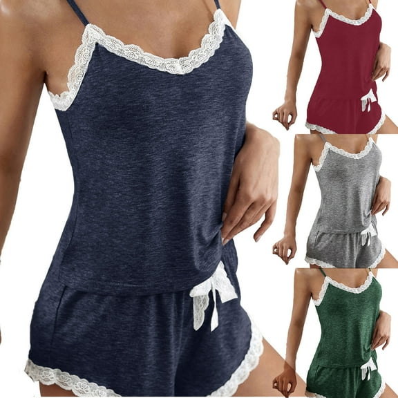 Sleeveless Sleepwear Set Push Up Top with Shorts Two Piece Comfortable Lounge Pajamas