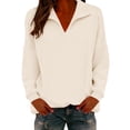 thumbnail image 2 of Women's V-Neck Sweatshirt, Soft Long Sleeve Pullover, Casual Comfortable Top, Lightweight Stretchable Blouse, Everyday Wear V-Neck Knit Shirt for Women Beige L, 2 of 6
