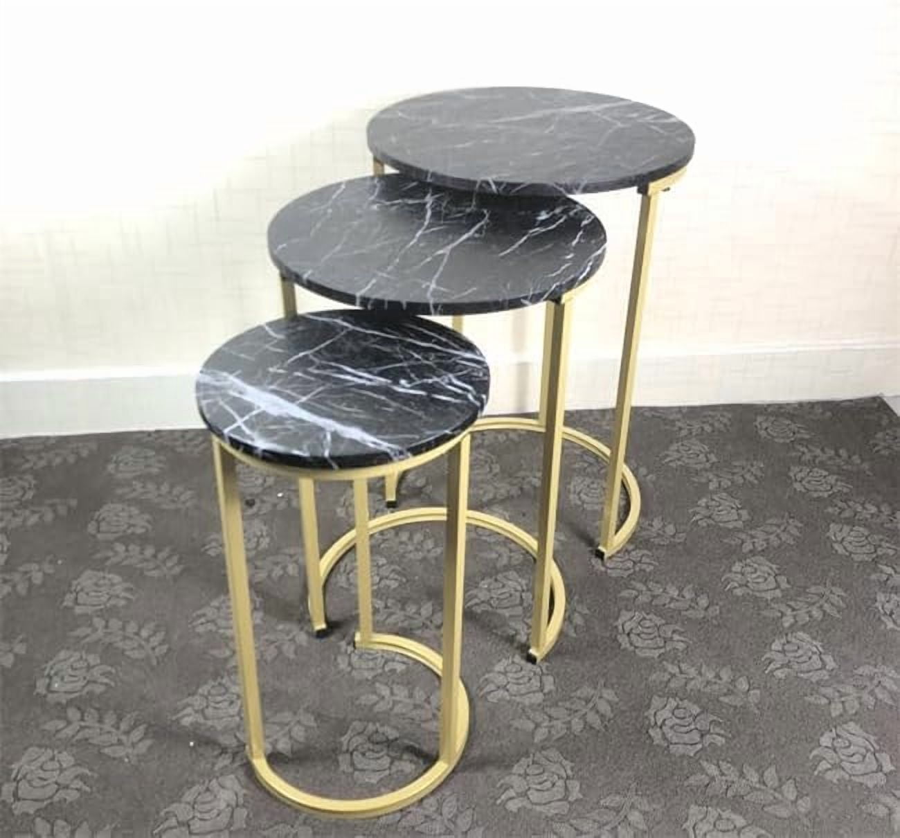 HYGRAD BUILT TO SURVIVE Set of 3 Round Wooden/Steel Nesting Side Stacking Sofa Side Coffee Tables, Small Space Coffee Tea Table for Hallway Living Room Bedroom, Home, Office