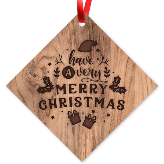 Soul Décor Christmas Ornaments Tree Decorations, Have A Very Merry Christmas Ornament, Large 3.75" Diamond Metal Ornament, Velvet Pouch Included