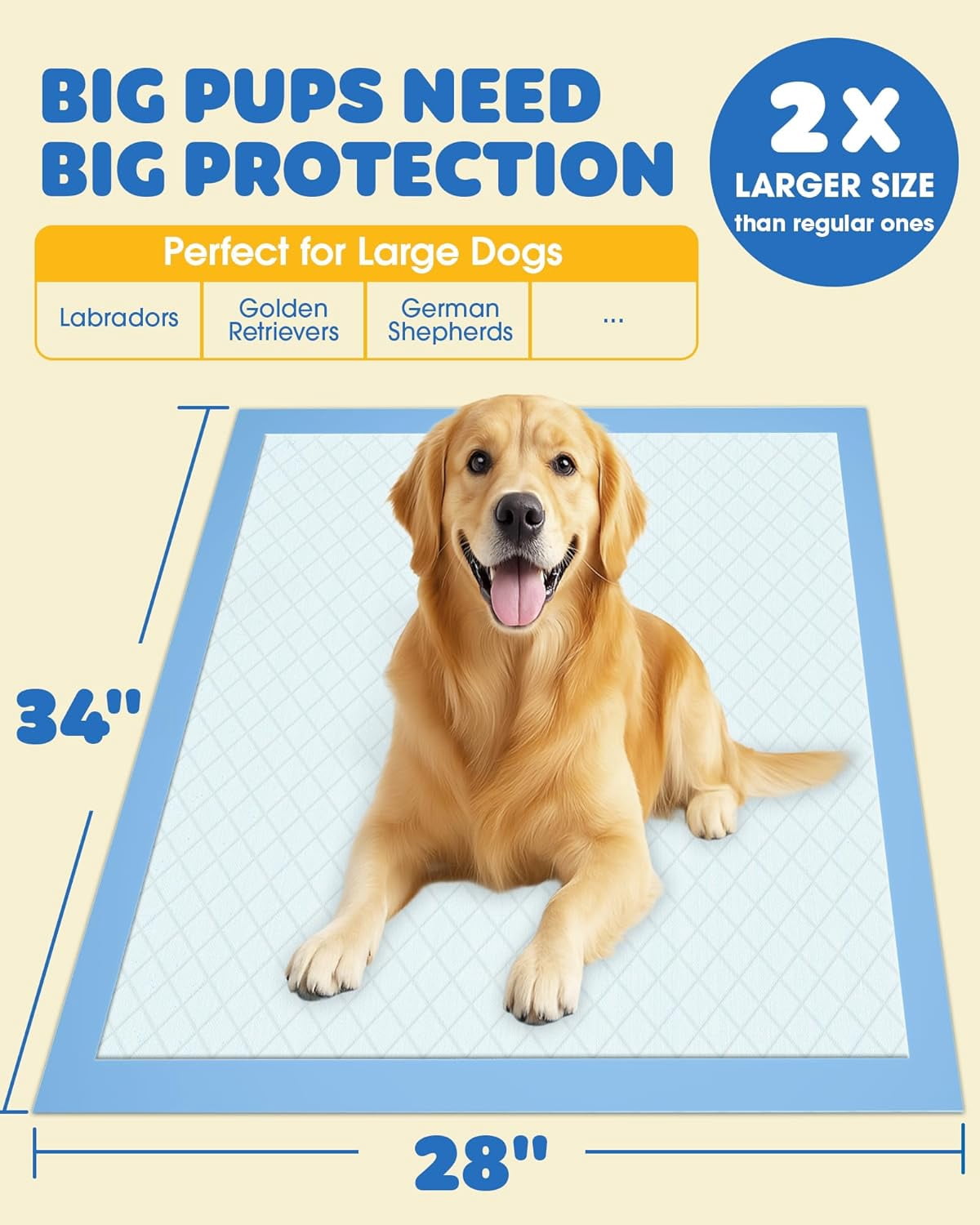 50-Pack Extra Large Pee Pads - 34" x 28" Puppy Pads for Dogs with 6-Layer Leakproof Protection, Disposable and Quick-Dry Dog Pads with High Absorbency for Easy Potty Training