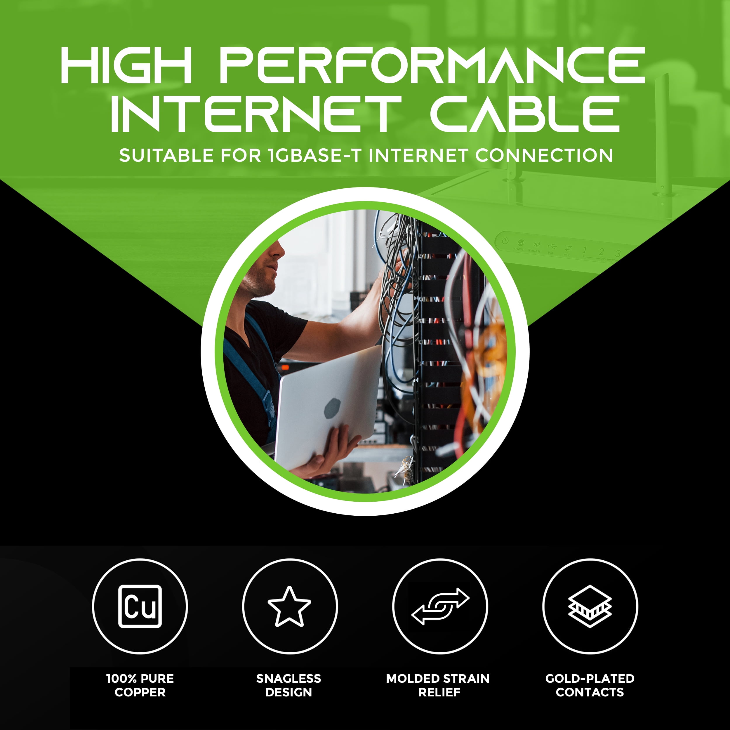 GearIT Cat5e Ethernet Cable 5 ft (24-Pack) - Cat5e Patch Cable, Cat 5e Patch Cable, Cat5e Cable, Cat 5e Cable, Cat 5e Ethernet Cable, Network Cable, Internet Cable - Black 5 feet