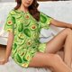 thumbnail image 4 of Fotbe Green Avocado Conjunto de Pijama Estampado para Mujer, 2 Piezas, Ropa de Dormir con Camiseta de Manga Corta y Shorts Suaves-Large, 4 of 6