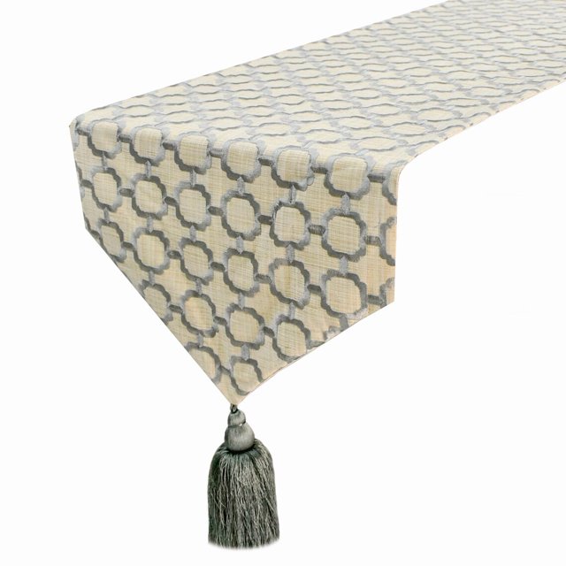 The HomeCentric Decorative Grey Table Runner 6 Seater Table Runner (14 x 72 inch) Embroidery & Lattice Table Runner, Linen fabric Table Linen, Geometric Modern - Geometrix Threads