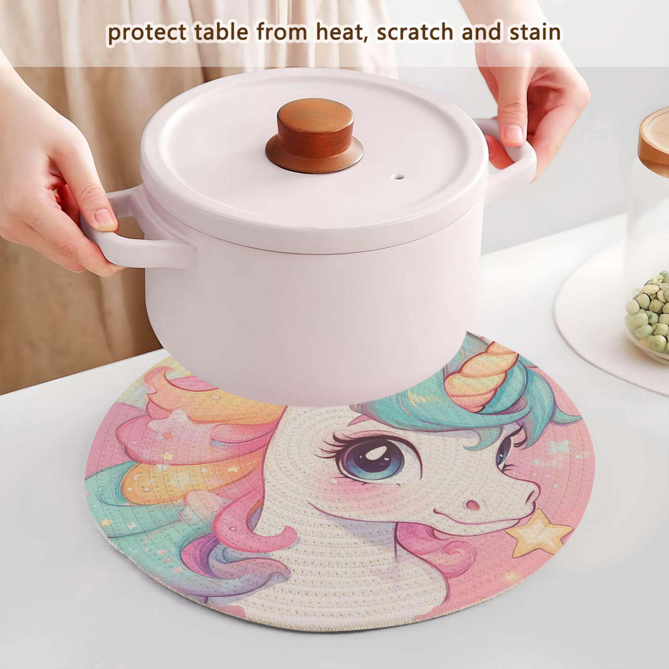 WOBOGO Cute Baby Pony Coil Placemats 3pcs Resistant Hot Pads Mat for Table Counter Cooking Potholder 15in