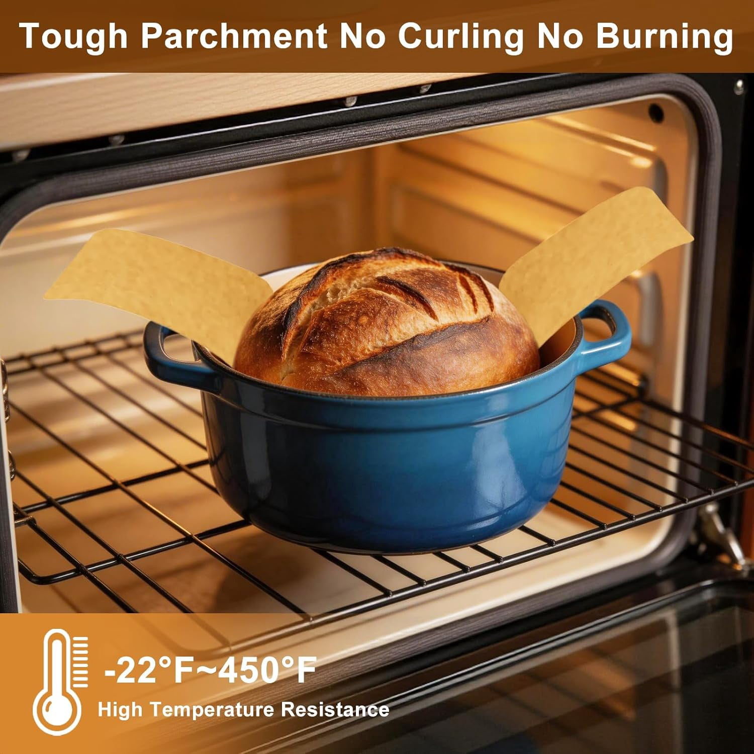 100 Pcs Parchment Paper Bread Sling for Dutch Oven, Bread Baking Mat with Long Handles, Non-Stick Unbleached Parchment Paper for Sourdough Transfer, Air Fryer
