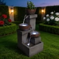 thumbnail image 2 of 23.6" 3-Tier Outdoor Water Fountain with LED Lights,Garden Waterfall Fountain with Built-in Planter for Yard,Deck Decor,Gray, 2 of 8
