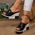 thumbnail image 4 of Rokment Platform Wedge Sandals for Women 2026 Fashion Casual Color Block Leather Chunky High Heels Dress Slip on Summer Shoes Black Size 6, 4 of 8