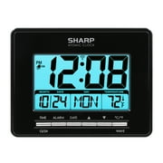 SHARP Digital Atomic Clock, Atomic Accuracy, Date, Temperature, Black Case, LCD Display