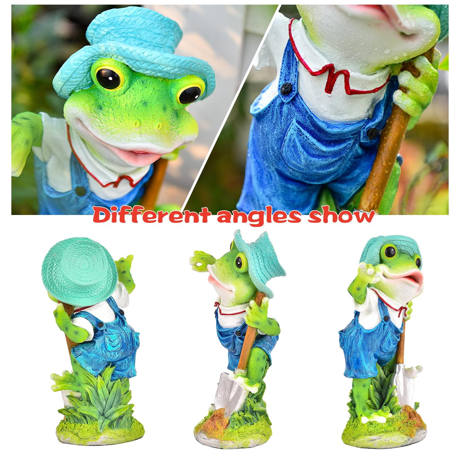 Sungmor Frog Garden Statue Outdoor Decor, Resin Hard-Working Frog Holding Shovel Figurine, Funny Frog Couple Statues for Yard Porch Lawn Decoration, Home Office Frog Ornaments