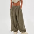 thumbnail image 2 of Jamsmile Women Pants Baggy Summer High Waisted Wide Leg Drawstrings Cargo Pants With Pockets Elastic Waist Loose Trousers, 2 of 8