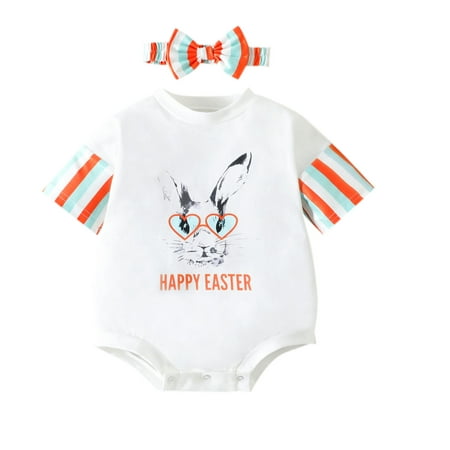 

ZHAGHMIN 6 Month Baby Girl Clothes Boys Girls Easter Short Sleeve Cartoon Rabbit Printed Pullover Romper Bodysuits Headbands Set Ballet Clothes For Toddlers Toddler Girl Outfit Ballet Leotards Toddl