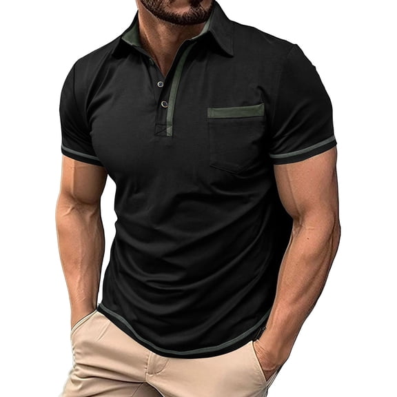FRSASU Men's Athletic Short Sleeve Polo Shirts Casual Moisture Wicking Golf Shirts Buttons Collared Solid T Shirts with Pocket Black