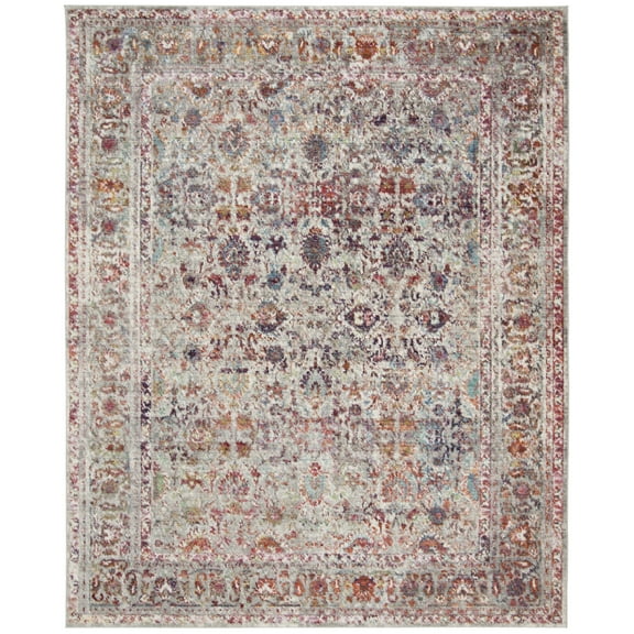 SAFAVIEH Valencia Dafina Distressed Oriental Polyester Area Rug, Grey/Red, 5'1" x 7'6"