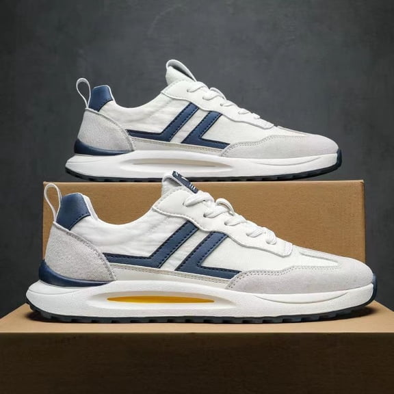 Men'S Lightweight Running Shoes with EVA Cushioning Insole & Non-Slip Rubber Outsole - Low-Top Breathable Gym, Walking & Training Sneakers - White/Blue Sneakers with Arch Support