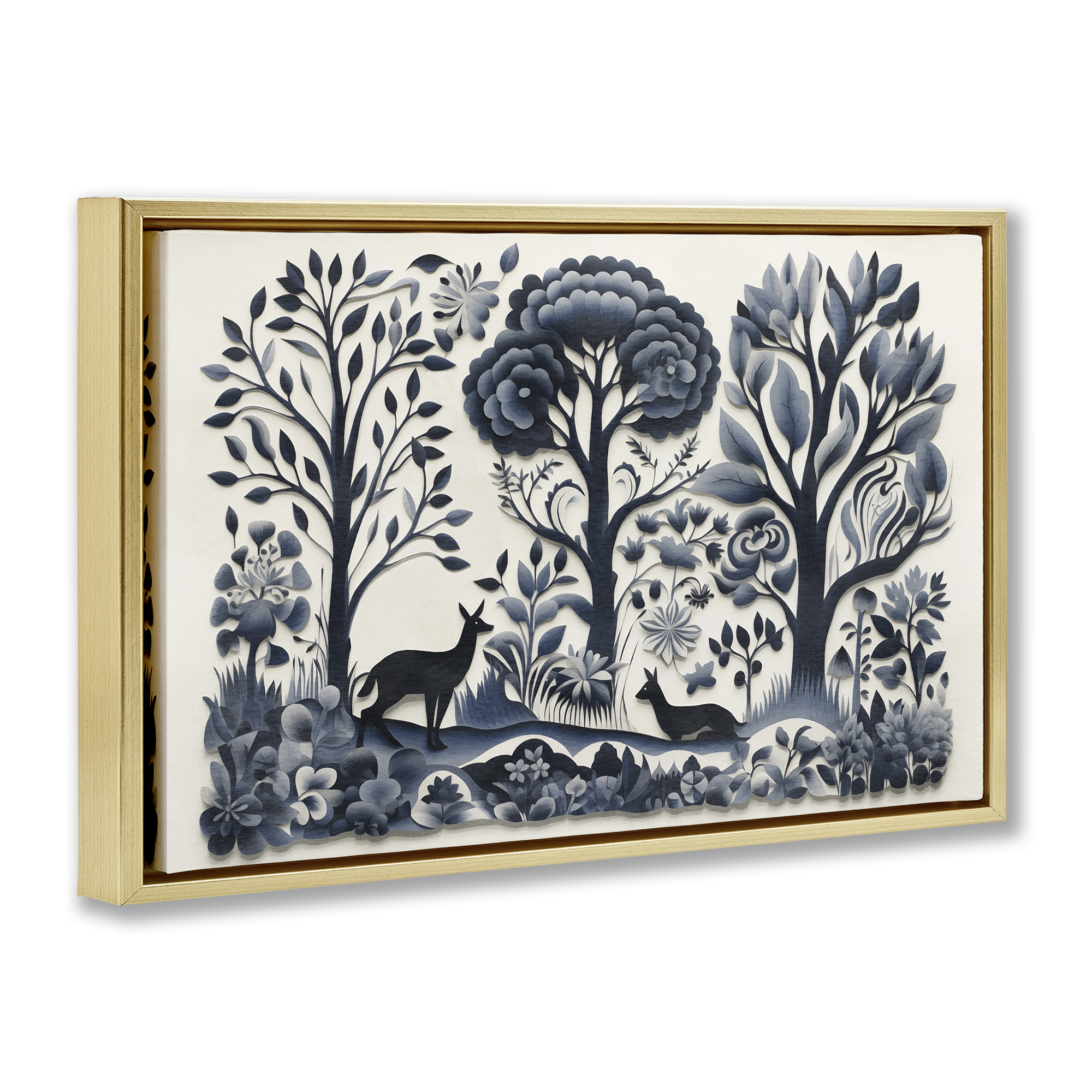 Stupell Industries Boho Forest Creatures Landscape Painting Gold Floater Framed Art Print Wall Art, 31 x 21