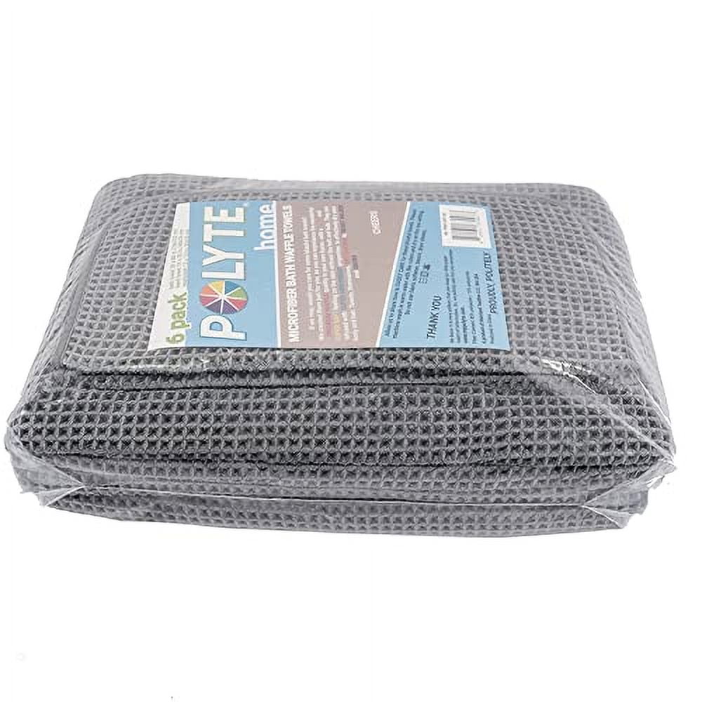 POLYTE Oversize 60 x 30 in Quick Dry Lint Free Microfiber Bath Towel Set 6 Piece gray Waffle Weave Walmart