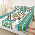 thumbnail image 5 of Manfei Tribal Geometric Aztec Bed Sheets, Southwest Bohemian Fuul Size Sheets, Teal and Mustard, Black Reversible 4-Piece1 Flat Sheet + 1 Fitted Sheet + 2 Pillowcases, 5 of 6