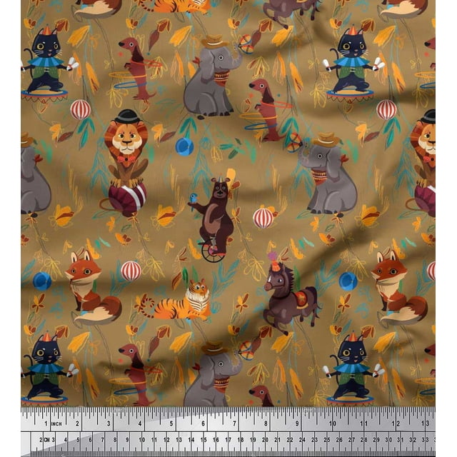 Soimoi Modal Satin Fabric Floral,Ball & Animals Cartoon Print Fabric by The Yard 42 Inch Wide