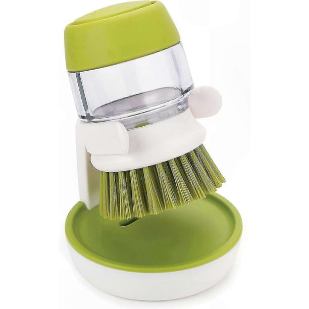 Kitchen Brush with Soap Dispenser and Storage Stand for Easy Cleaning - Green