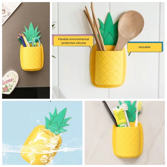 Huayishang Locker Shelf Bathroom Kitchen Bathroom Remote Control Storage Rack Pvc Bedside Cartoon Creative Pineapple Storage Rack, Kitchen Essentials Clearance Sale Yellow