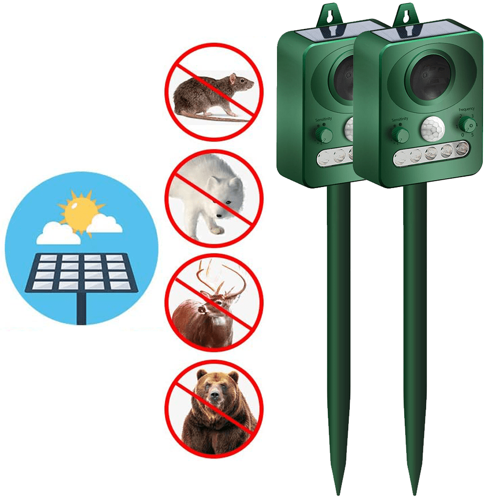 Ultrasonic Animal Repellent with Motion Sensor Outdoor Solar Powered