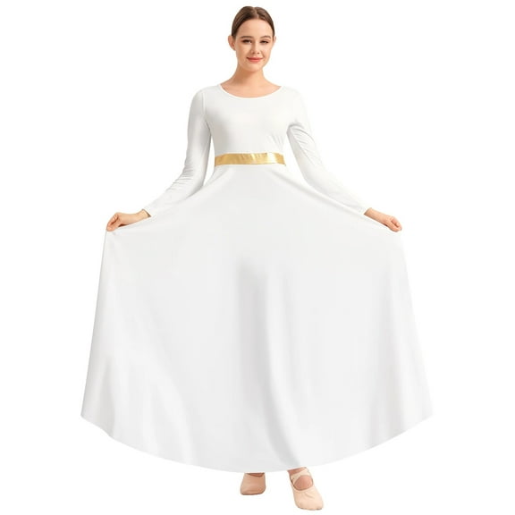 Metallic Praise Dance Dress For Women Long Swing Liturgical Worship Robe Dress Lyrical Dancewearl