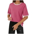 thumbnail image 1 of Tops de Color Sólido para Mujeres, Camiseta de Manga Corta de Cuello Redondo Casual para la Primavera, el Verano, la Fiesta Y el Uso Diario, 1 of 5