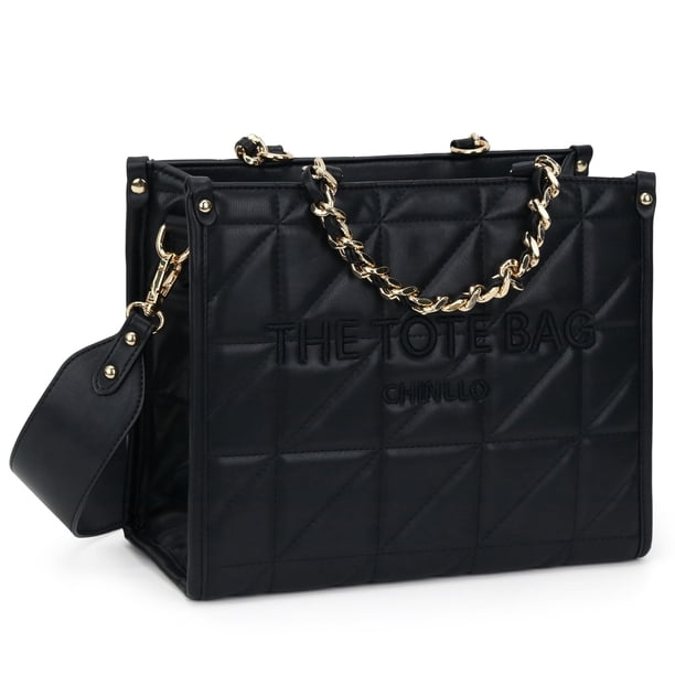 Bolso de mano Chinllo con cadenas acolchadas, monedero tipo Stachel E.Black-S para mujer