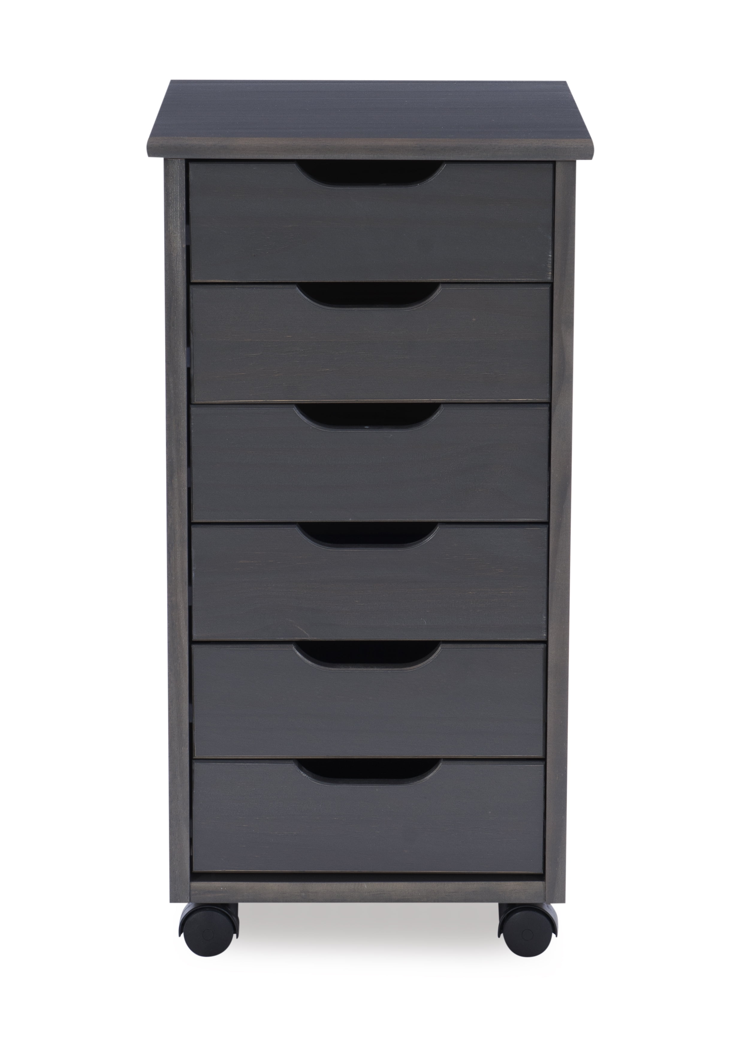 Linon Cary Six Drawer Rolling Storage Cart, Gray Finish