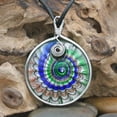 thumbnail image 2 of Besheek Murano Inspired Blown Glass Lampwork Art Green Spiral Waves Pendant, 2 of 5