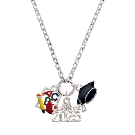 Delight Jewelry Silver-tone ABC Cutout School Slate - Silver-tone Class of 2025 Graduation Zoey Necklace, 28"