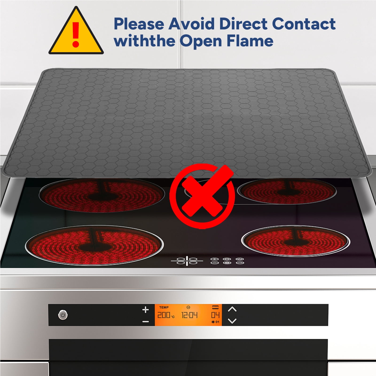 OVINESY Silicone Cooktop Protector for Electric & Induction Stoves, Heat-Resistant & Non-Slip Mat, Gray, Hexagonal Pattern, 28 x 20 Inches
