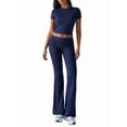 thumbnail image 2 of Women'S 2 Piece Outfits Lounge Sets Ruched Short Sleeve Tops High Waisted Wide Leg Pants Tracksuit Sets Navy Blue XXS, 2 of 9