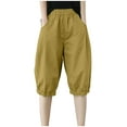 thumbnail image 2 of Sakmal Womens Plus Size Pants Yellow Scrub Pants Cropped Solid Pleated with Pockets Ladies Pants for Summer, 2 of 9