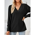thumbnail image 4 of SHIBEVER Tops for Women Fall Casual Long Sleeves Tops Blasis Soild Black Tunic Blouses V-Neck Loose T Shirt for Lady Size XL, 4 of 5