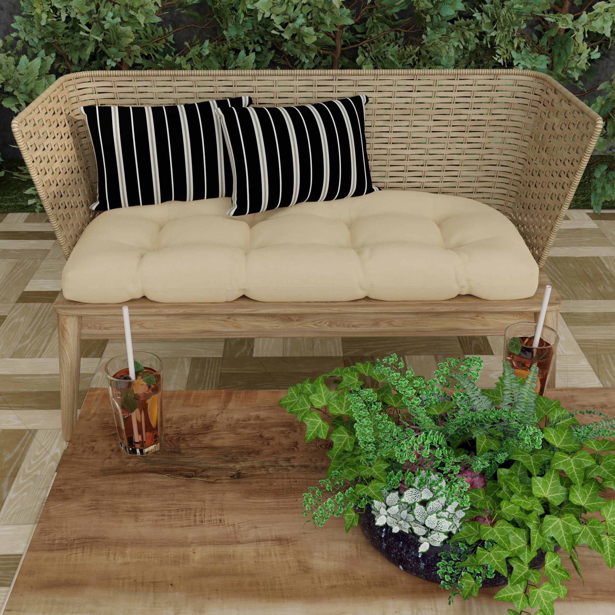 Jordan Manufacturing 12" x 18" Platt Ink Black Stripe Rectangular Outdoor Lumbar Throw Pillow (2 Pack)
