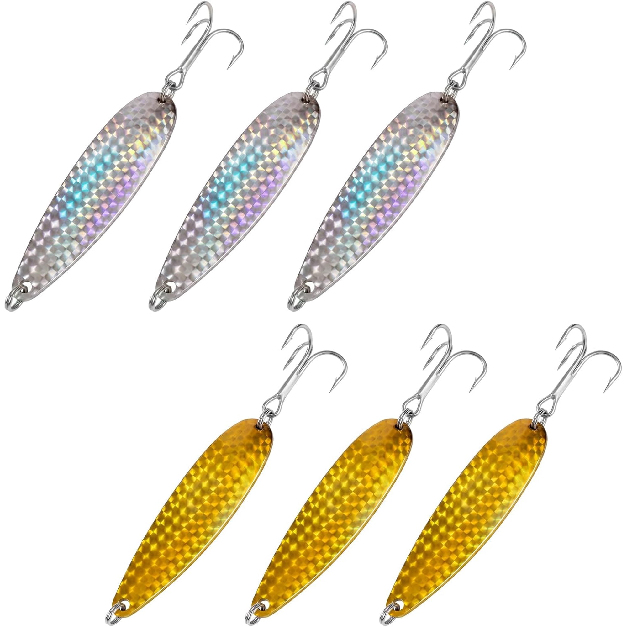 6 Pcs Crocodile Fishing Spoons with Heavy Duty Treble Hooks Saltwater Freshwater Fishing Lures Spoons for Tuna Bass Salmon Trout Walleye Pompano Mackerel Bluefish Casting