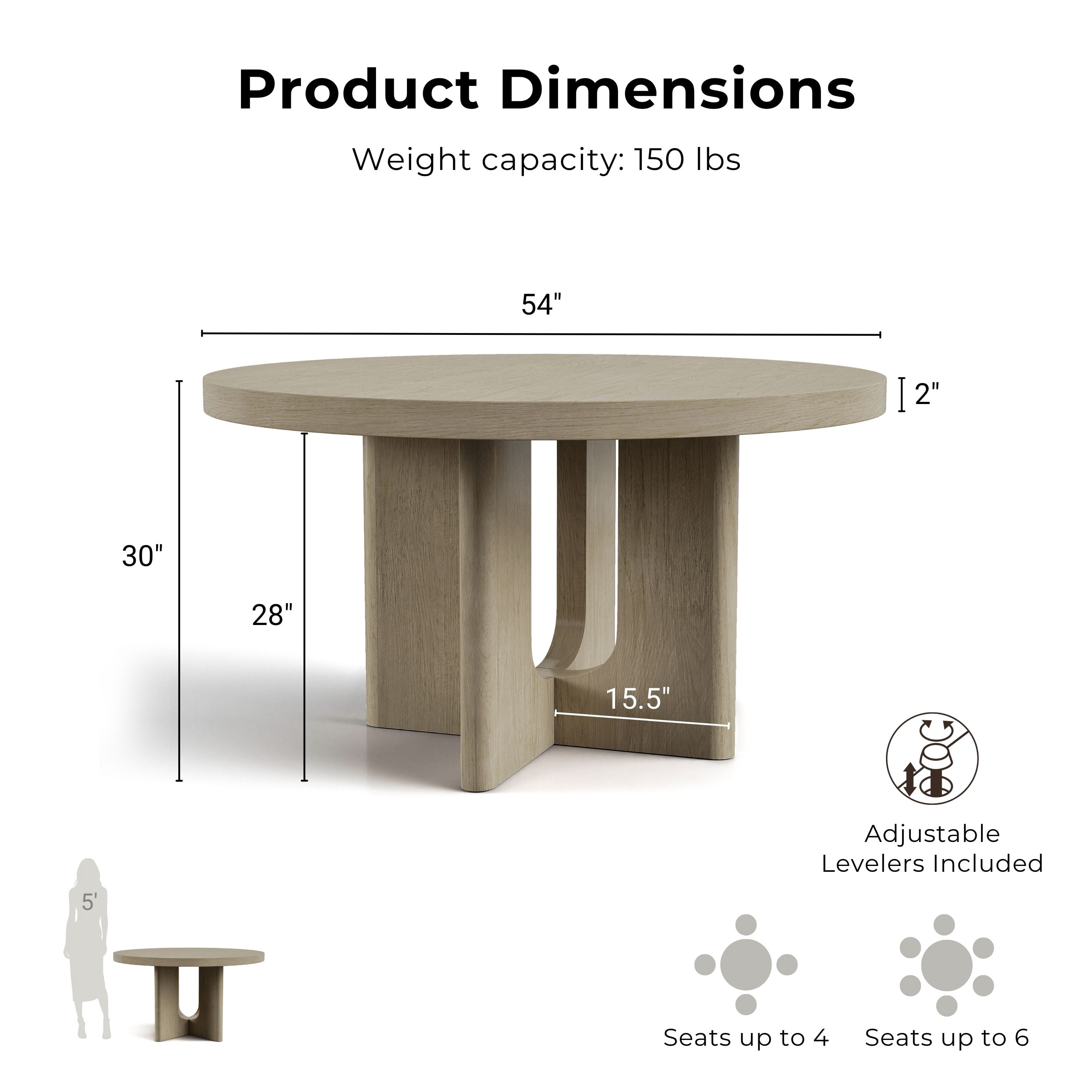 Furniture of America Cheri 54" Solid Wood Round Indoor Dining Table, White Oak