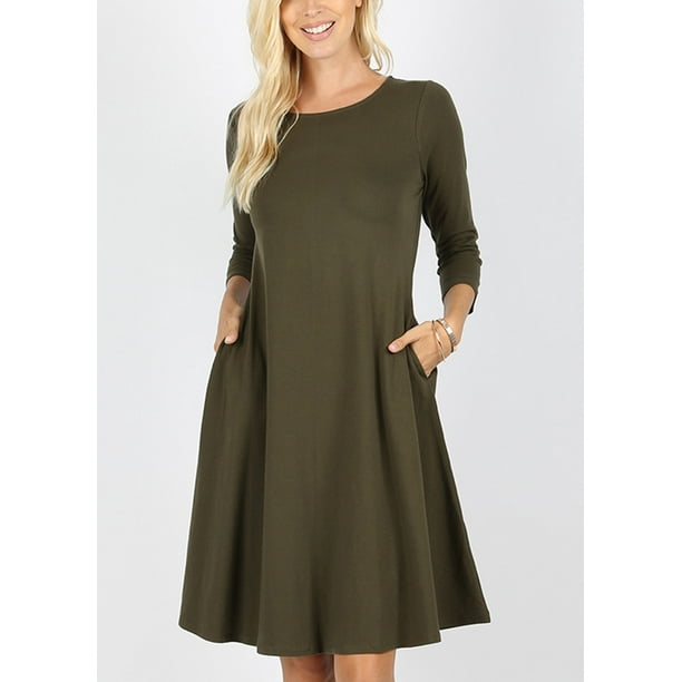 Moda Xpress Womens Midi Dress 3/4 Sleeve ALine Fit And Flare Knee
